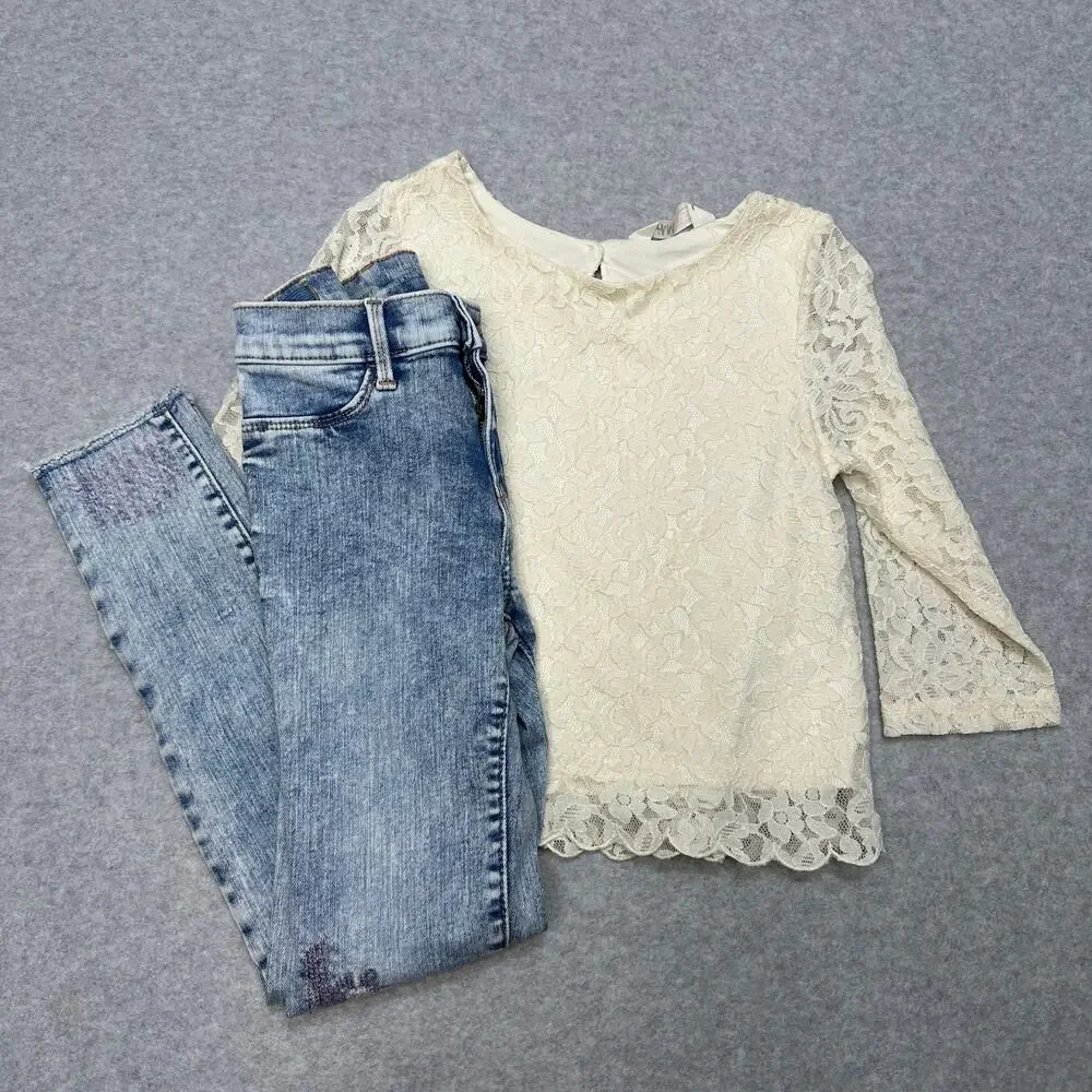 Bundle Girls L H&M White Lace Long Sleeve Top Old Navy Ballerina Jeggings Jeans